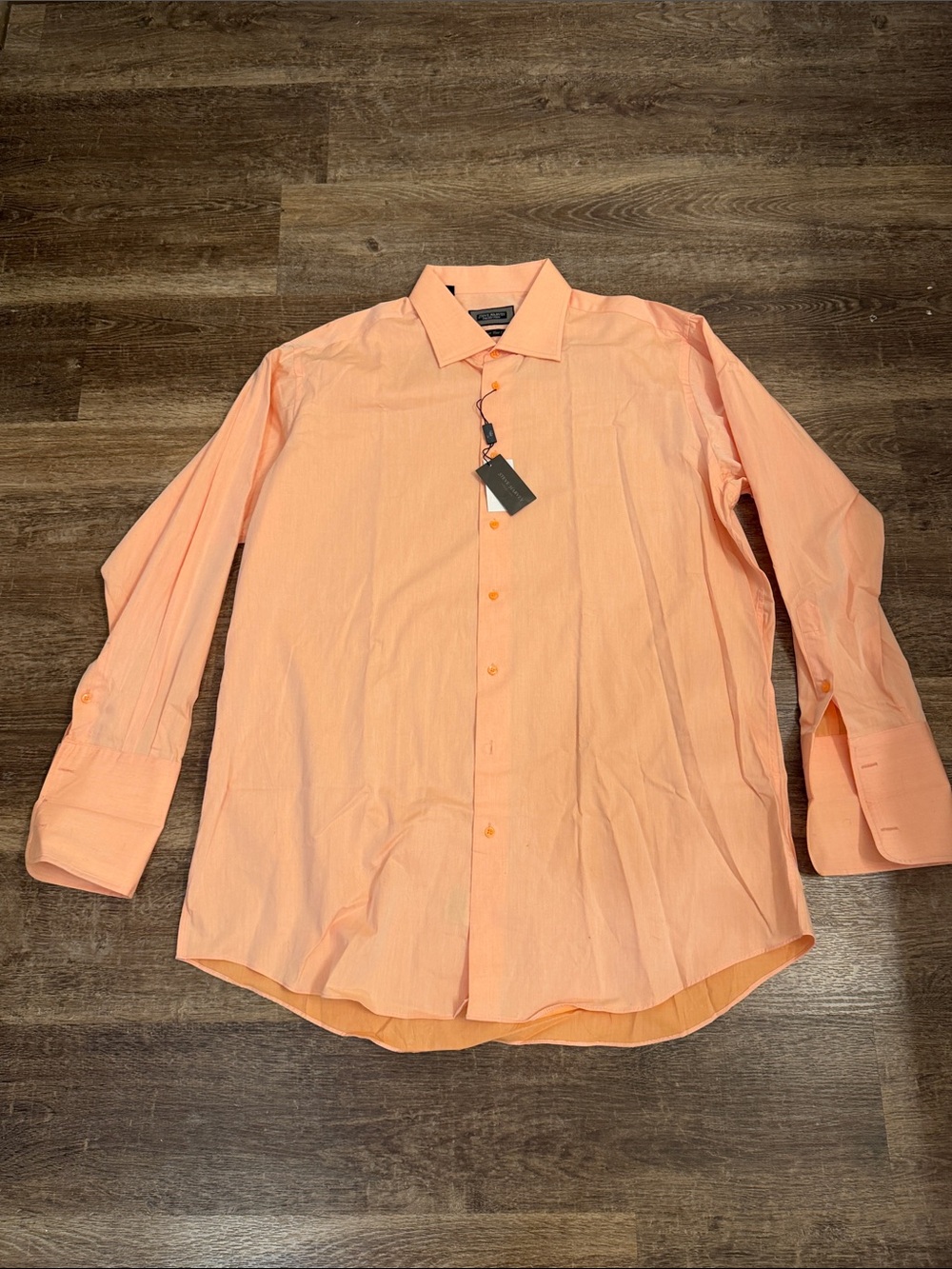 Men's Peach Long-Sleeve Dress Shirt with Spread Collar